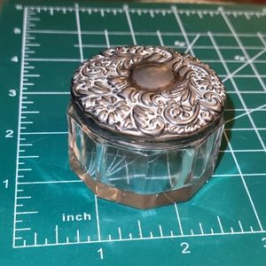 STERLING SIlver glass trinket jar